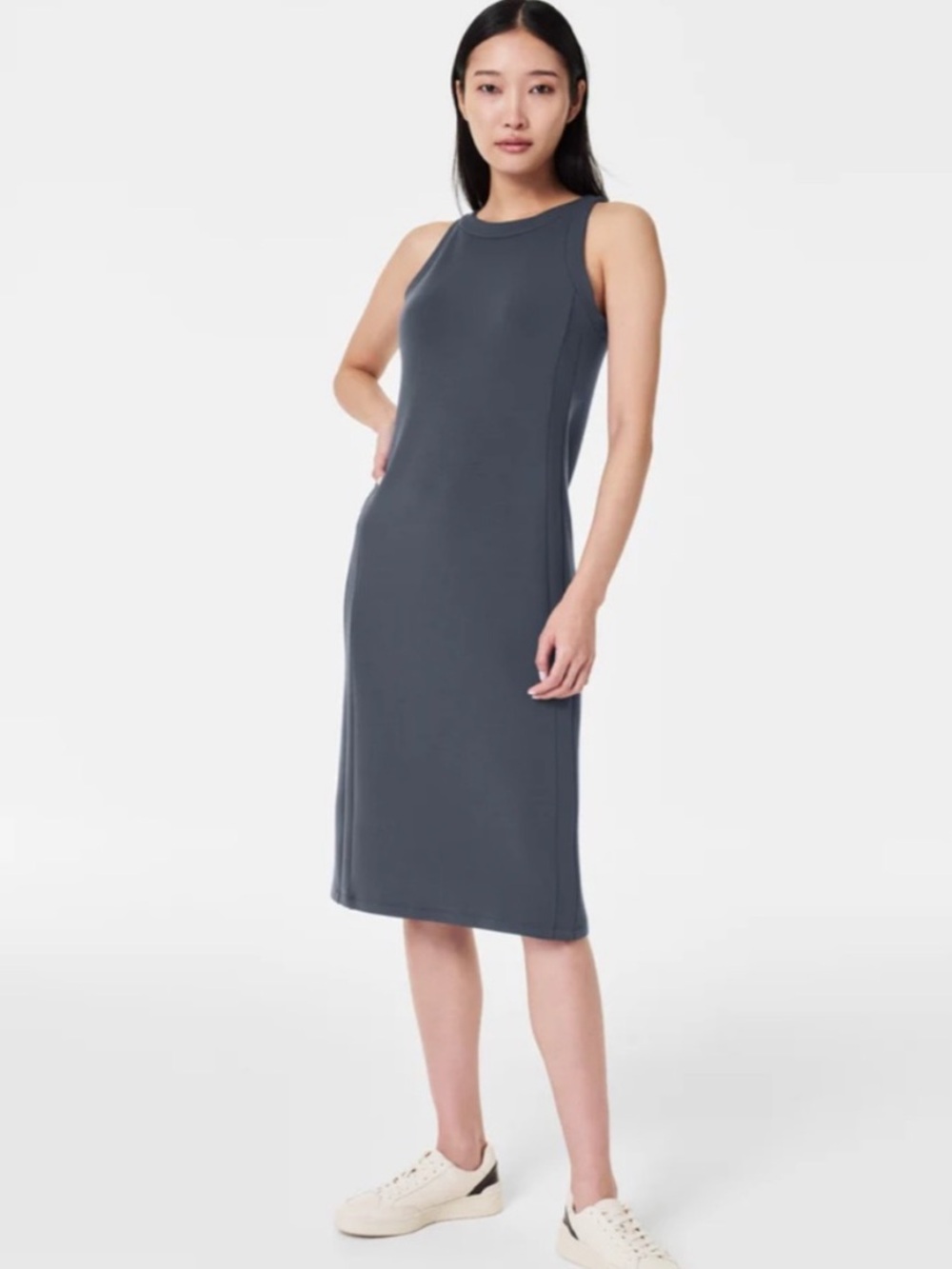 SPANX Air Essentials Tank Midi Dress Size Medium Dark Storm Blue Gray Sleeveless